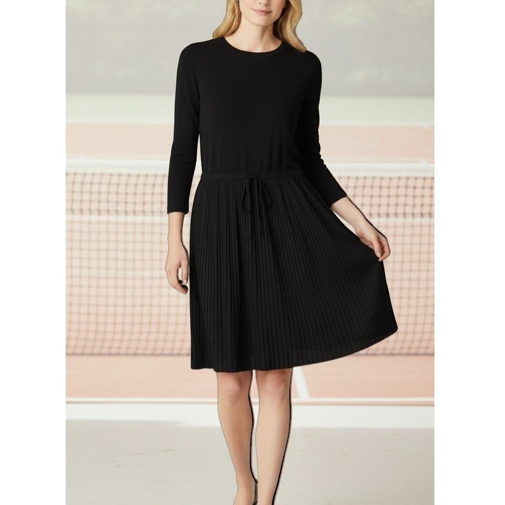 J. Jill Women S Petite NEW Pleated Knit Dress Black Old Money Preppy Tennis Neut